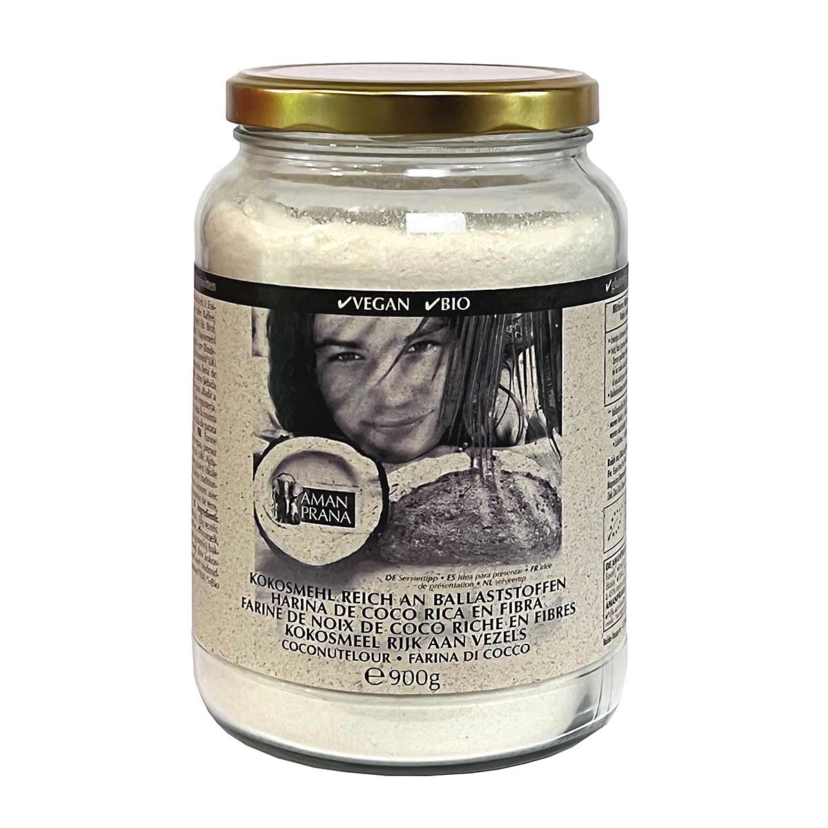 Amanprana Kokosmeel in glas 900g, bio