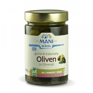 MANI Groene & Kalamata Olijven in olijfolie 280g, bio